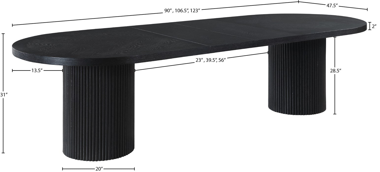 Meridian Furniture - Belinda 90" / 106.5" / 123" Black Oak Wood Dining Table (3 Boxes) - 725Black-T - GreatFurnitureDeal