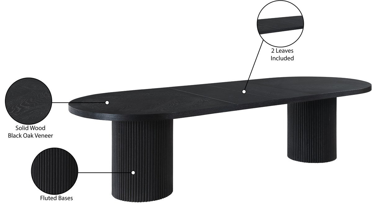 Meridian Furniture - Belinda 90" / 106.5" / 123" Black Oak Wood Dining Table (3 Boxes) - 725Black-T - GreatFurnitureDeal