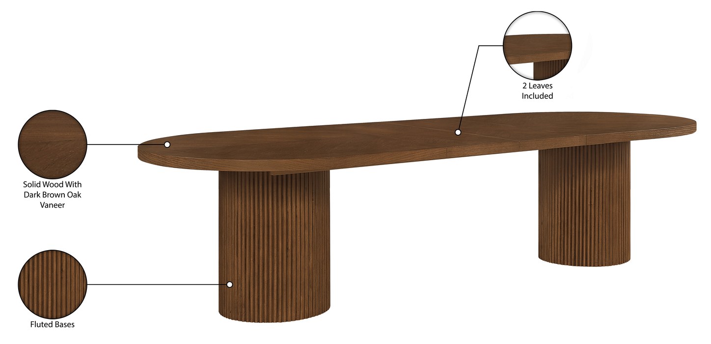 Meridian Furniture - Belinda 90" / 106.5" / 123" Brown Oak Wood Dining Table (3 Boxes) - 725Brown-T - GreatFurnitureDeal