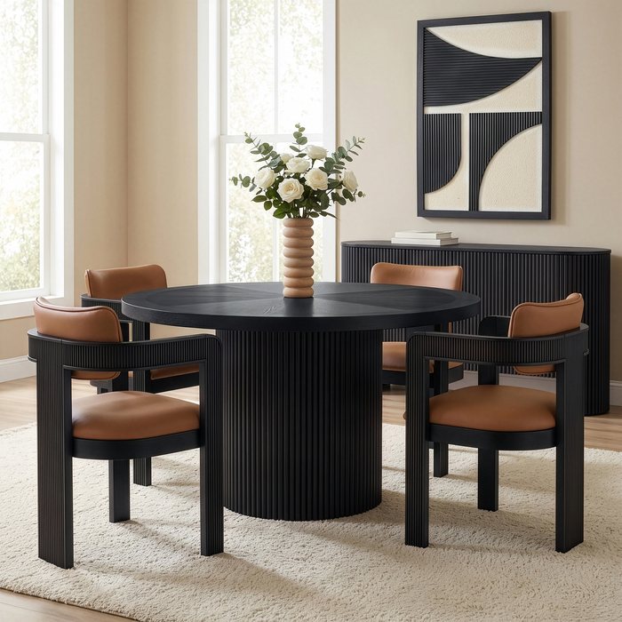 Meridian Furniture - Belinda 60" Black Solid Wood and Oak Veneer Dining Table - 730Black-T - GreatFurnitureDeal