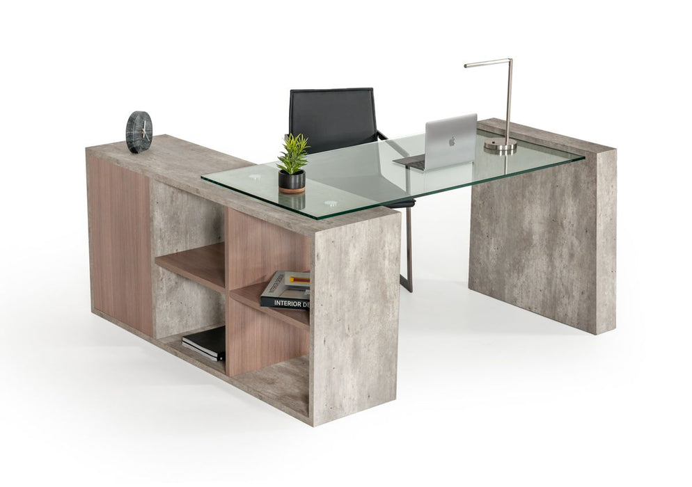 VIG Furniture - Nova Domus Boston Modern Glass & Faux Concrete Desk - VGANBOSTON - GreatFurnitureDeal