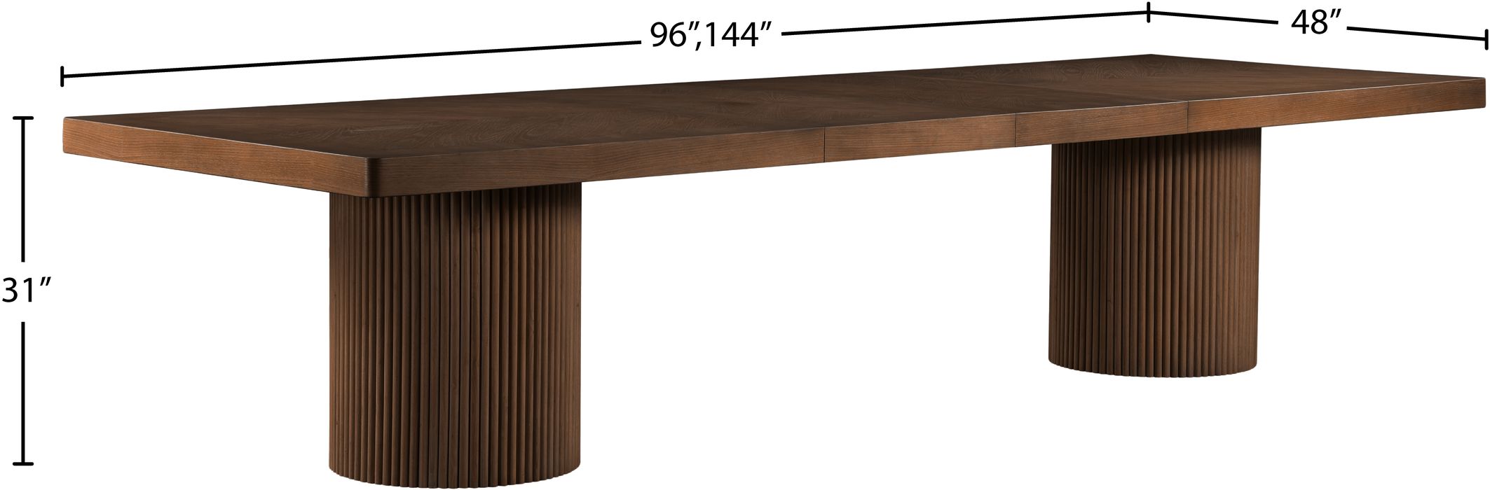 Meridian Furniture - Belinda 96" / 120" / 144" Brown Solid Wood And Oak Veneer Dining Table (3 Boxes) - 741Brown-T - GreatFurnitureDeal