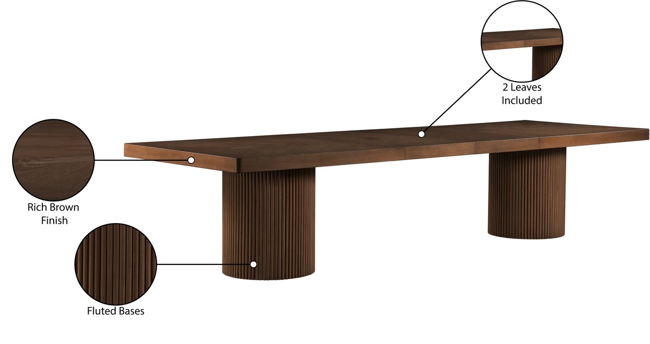 Meridian Furniture - Belinda 96" / 120" / 144" Brown Solid Wood And Oak Veneer Dining Table (3 Boxes) - 741Brown-T - GreatFurnitureDeal