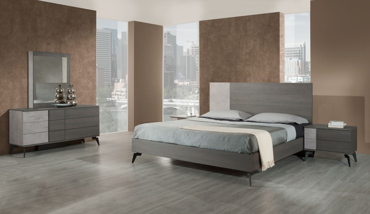 VIG Furniture - Nova Domus Palermo Italian Modern Faux Concrete & Grey Eastern King Bed - VGACPALERMO-BED-EK - GreatFurnitureDeal