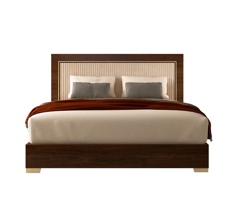 ESF Furniture - Eva Upholstered Queen Size Bed in Rich Tobacco Walnut - EVAQSBED
