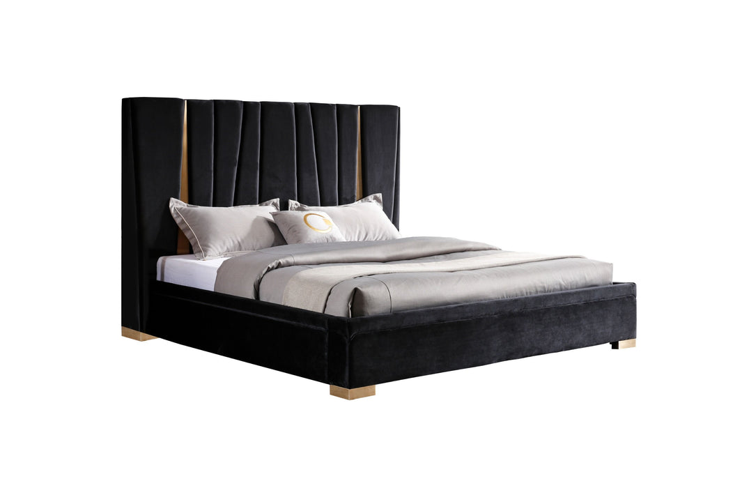 VIG Furniture - Modrest Evonda Modern Black Velvet & Brass Bed - VGVCBD1819-BLK-Q - GreatFurnitureDeal