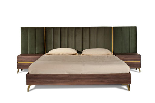 VIG Furniture - Nova Domus Calabria Modern Walnut & Green Velvet Bed & Nightstands - VGACCALABRIA-BED-EK - GreatFurnitureDeal