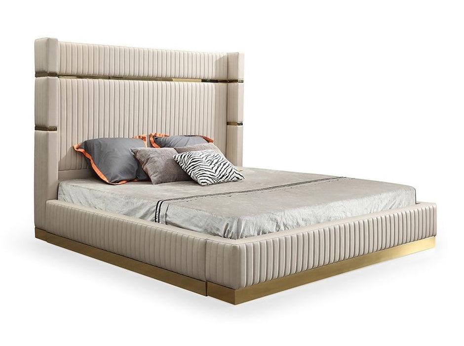 VIG Furniture - Modrest- Sterling Modern Beige Bonded Leather & Gold Bed - VGVCBD1901-BGE-Q - GreatFurnitureDeal