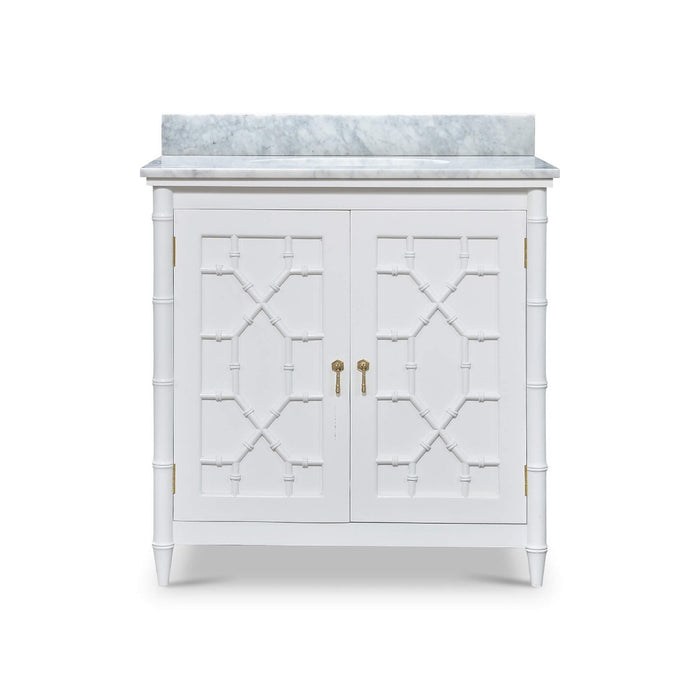 Bramble - Grosvenor Single Vanity in True White w/ Sink & Marble Top - 76455TRW----- - GreatFurnitureDeal