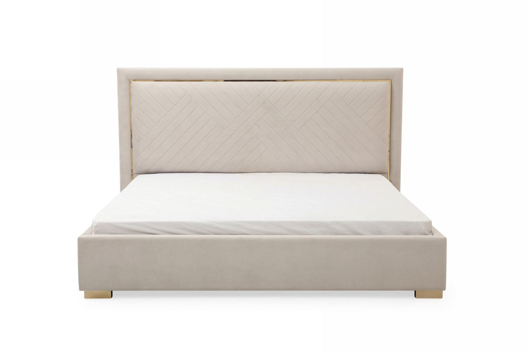 VIG Furniture - Modrest Corrico Off White Velvet Modern Queen Bed - VGVCBD1906-19-BED-Q - GreatFurnitureDeal