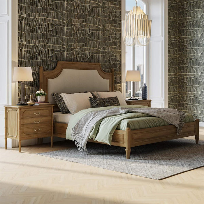 Bramble - Chelsea Upholstered King Bed in Antique French Oak w/ Dinara Natural Fabric - 76550AFDSF227----