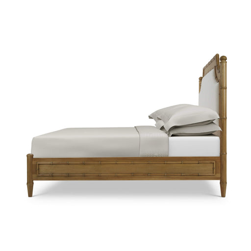 Bramble - Chelsea Upholstered King Bed in Antique French Oak w/ Dinara Natural Fabric - 76550AFDSF227---- - GreatFurnitureDeal
