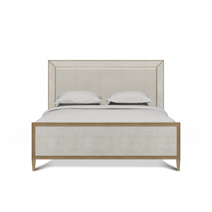 Bramble - Belgravia Upholstered King Bed in Sandbar. Upholstered in Dinara Natural Performance Fabric w/ White Rattan - BR-76552SNBSF227RT01--- - GreatFurnitureDeal