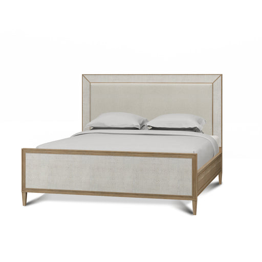 Bramble - Belgravia Upholstered King Bed in Sandbar. Upholstered in Dinara Natural Performance Fabric w/ White Rattan - BR-76552SNBSF227RT01--- - GreatFurnitureDeal