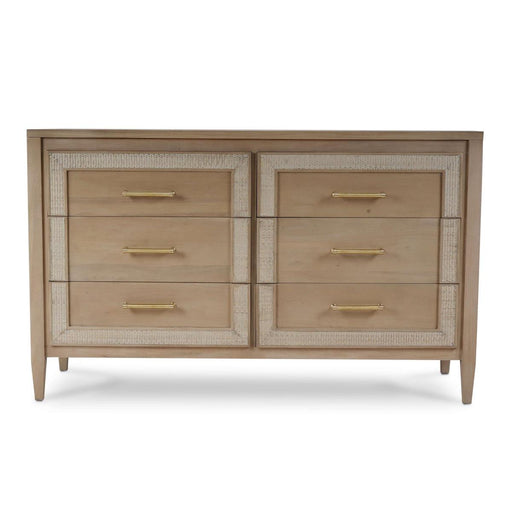 Bramble - Belgravia 6 Drawer Dresser in Sandbar w/ White Inset Rattan - 76554SNB-RT01--- - GreatFurnitureDeal
