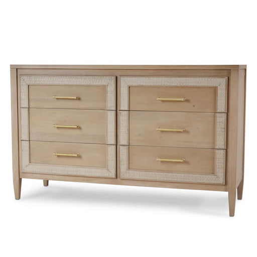 Bramble - Belgravia 6 Drawer Dresser in Sandbar w/ White Inset Rattan - 76554SNB-RT01--- - GreatFurnitureDeal