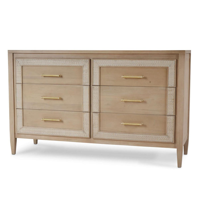 Bramble - Belgravia 6 Drawer Dresser in Sandbar w/ White Inset Rattan - 76554SNB-RT01---