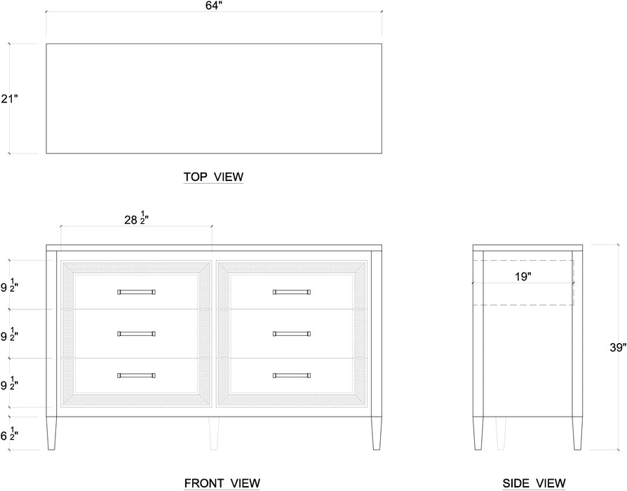 Bramble - Belgravia 6 Drawer Dresser w/ Rattan in Dark Walnut, Rattan White Wash - US-WS-76554WLT-RWWS---