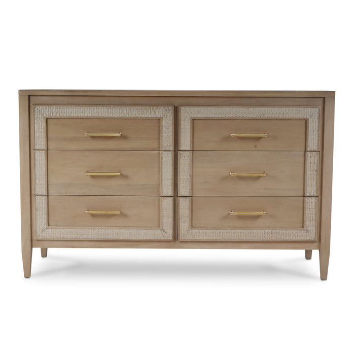 Bramble - Belgravia 6 Drawer Dresser in Sandbar w/ White Inset Rattan - BR-76554SNB-RT01--- - GreatFurnitureDeal