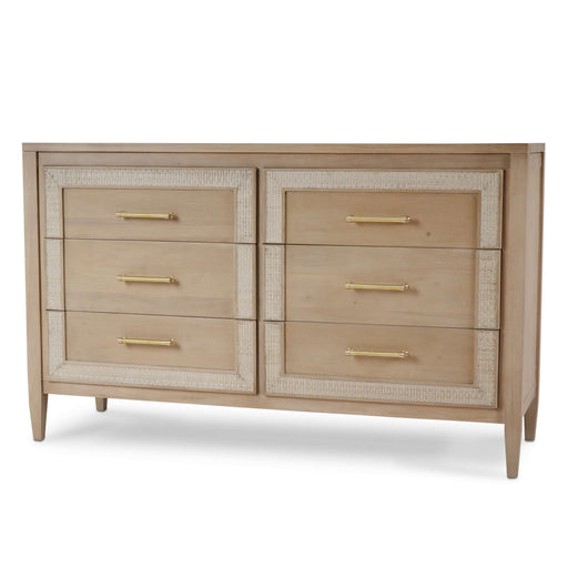 Bramble - Belgravia 6 Drawer Dresser in Sandbar w/ White Inset Rattan - BR-76554SNB-RT01--- - GreatFurnitureDeal