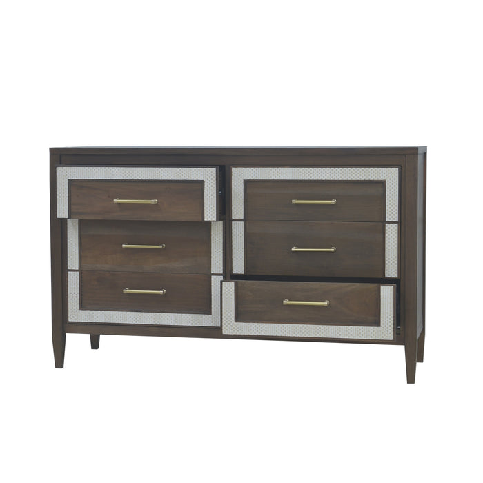Bramble - Belgravia 6 Drawer Dresser w/ Rattan in Dark Walnut, Rattan White Wash - US-WS-76554WLT-RWWS---