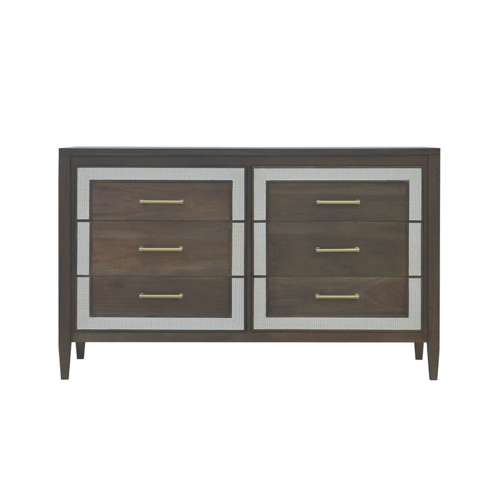 Bramble - Belgravia 6 Drawer Dresser w/ Rattan in Dark Walnut, Rattan White Wash - US-WS-76554WLT-RWWS---