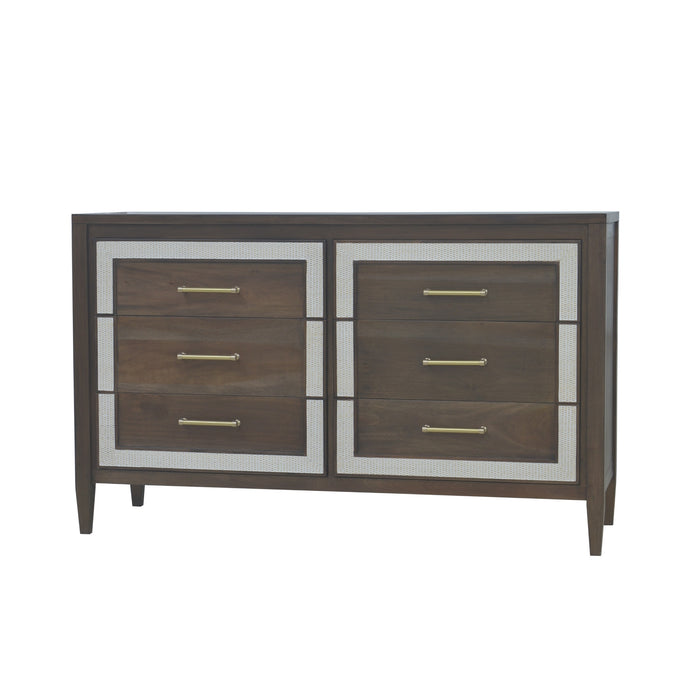 Bramble - Belgravia 6 Drawer Dresser w/ Rattan in Dark Walnut, Rattan White Wash - US-WS-76554WLT-RWWS---