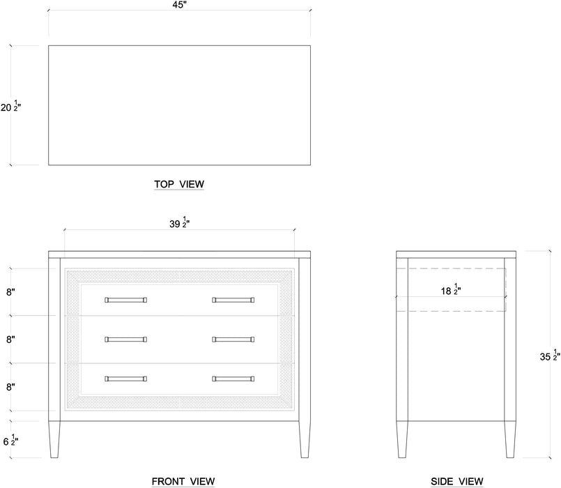 Bramble - Belgravia 3 Drawer Dresser w/ Rattan in Dark Walnut, Rattan White - US-WS-76556WLT-RT01---