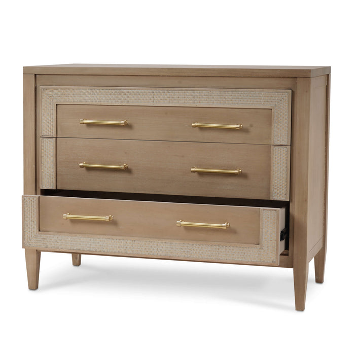 Bramble - Belgravia 3 Drawer Dresser in Sandbar w/ White Inset Rattan - BR-76556SNB-RT01--- - GreatFurnitureDeal