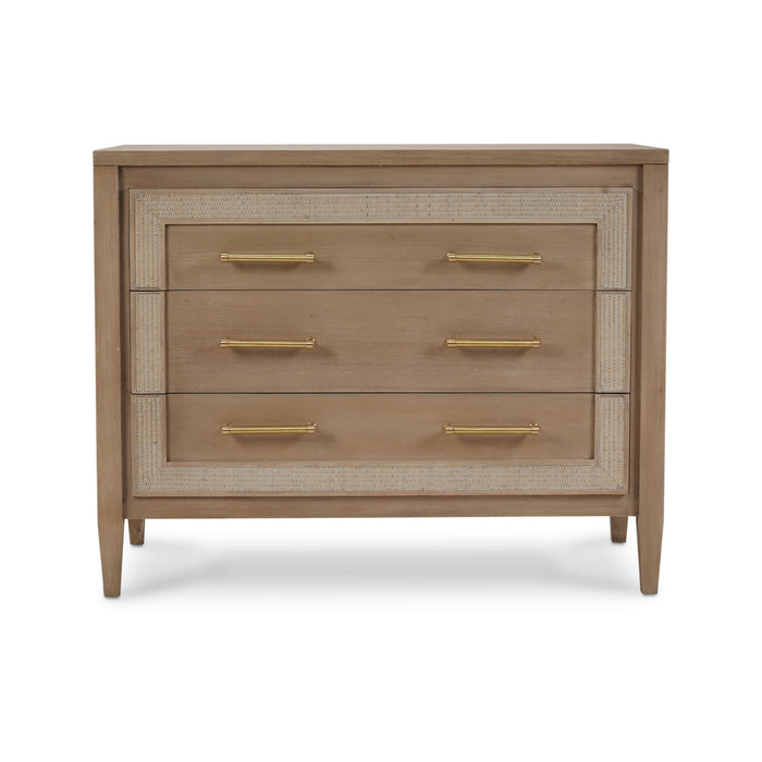 Bramble - Belgravia 3 Drawer Dresser in Sandbar w/ White Inset Rattan - BR-76556SNB-RT01--- - GreatFurnitureDeal