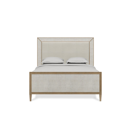 Bramble - Belgravia Upholstered Queen Bed in Sandbar. Upholstered in Dinara Natural Performance Fabric w/ White Rattan - BR-76565SNBSF227RT01--- - GreatFurnitureDeal