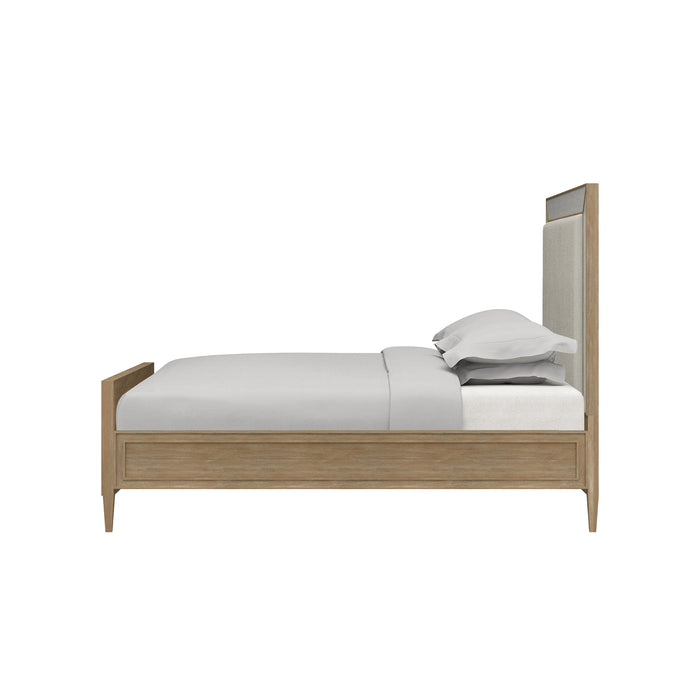 Bramble - Belgravia Upholstered Queen Bed in Sandbar. Upholstered in Dinara Natural Performance Fabric w/ White Rattan - BR-76565SNBSF227RT01--- - GreatFurnitureDeal