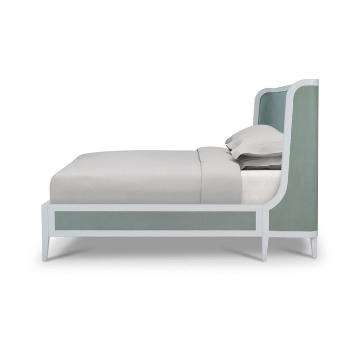 Bramble - Mornington King Upholstered & Linen Wrapped Bed w/ True White Frame Yuko Sky Performance Fabric & Pale Blue Linen - 76573TRWSF208-FPBE--