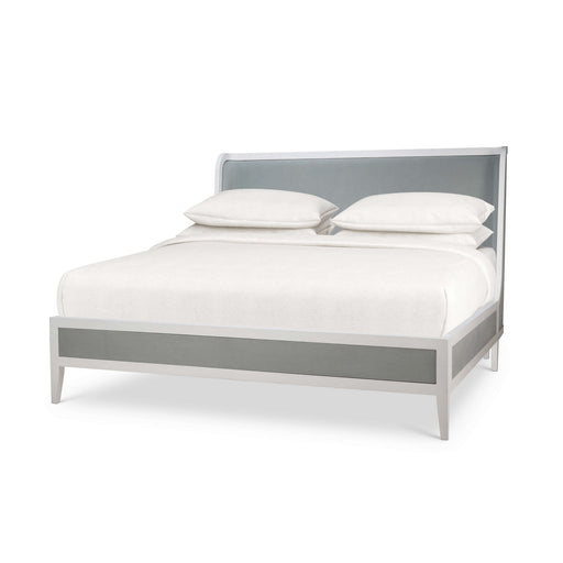 Bramble - Mornington King Upholstered & Linen Wrapped Bed w/ True White Frame Yuko Sky Performance Fabric & Pale Blue Linen - BR-76573TRWSF208-FPBE-- - GreatFurnitureDeal