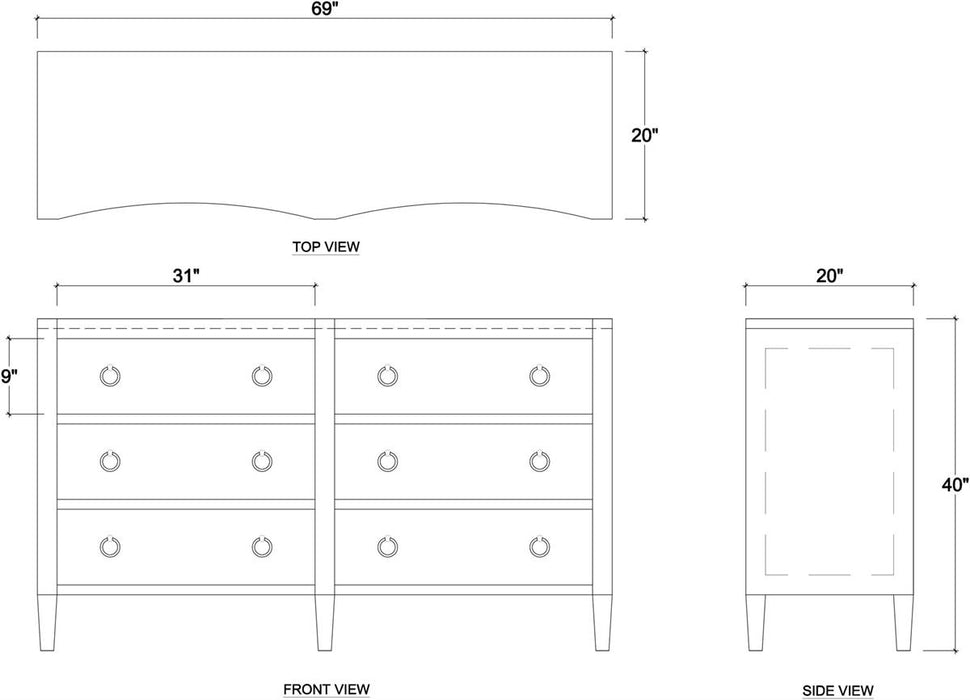 Bramble - Mornington Linen Wrapped 6 Drawer Dresser in True White - 76585FTRW-----