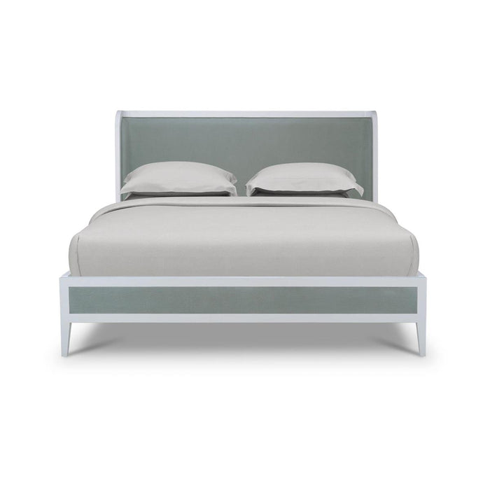 Bramble - Mornington Queen Upholstered & Linen Wrapped Bed w/ True White Frame Yuko Sky Performance Fabric & Pale Blue Linen - 76598TRWSF208-FPBE--