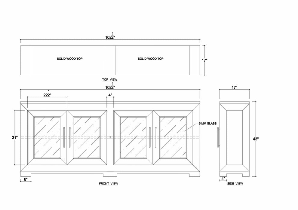 Bramble - Fleet 4 Door Sideboard w/ Glass - BR-76622 - GreatFurnitureDeal