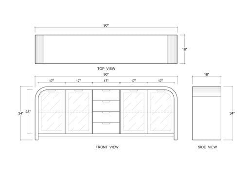 Bramble - Richmond 4 Door Sideboard w/ Glass - BR-76624 - GreatFurnitureDeal