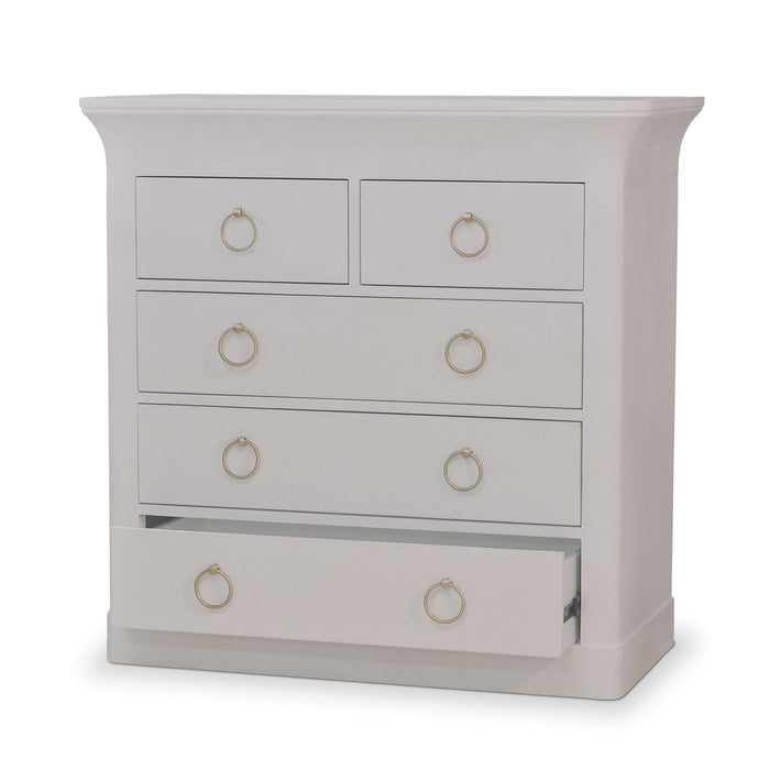 Bramble - Claremont Linen Wrapped 5 Drawer Dresser In Dove White - BR-76632FDOW-----