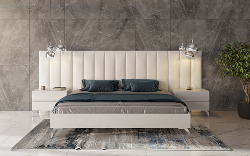 VIG Furniture - Nova Domus Angela - Italian Modern White Eco Leather Bed w/ Nightstands and Wings - VGACANGELA-SET-WINGS-Q - GreatFurnitureDeal