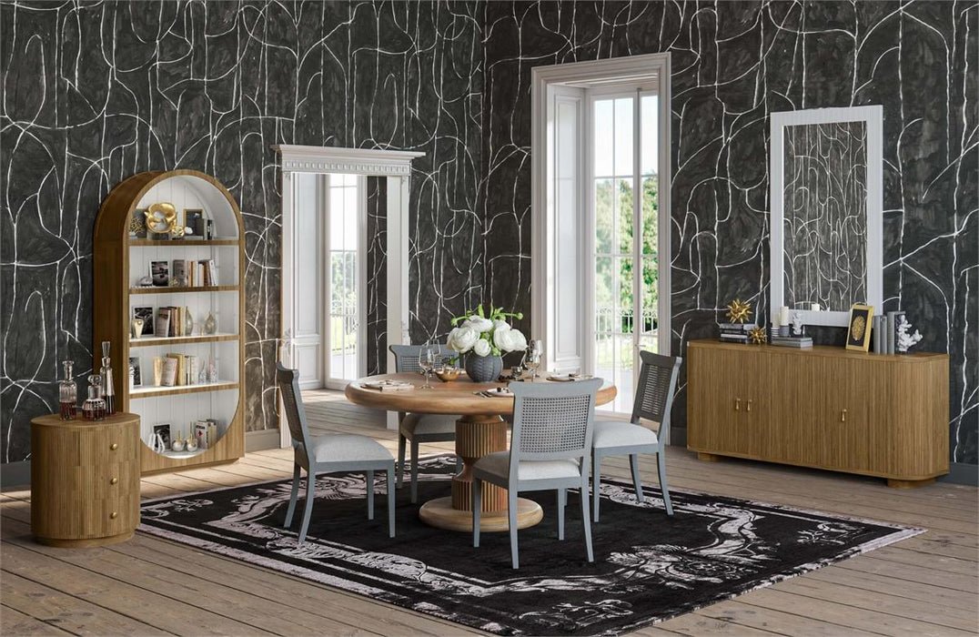 Bramble - Gustavian Dining Chair w/ Rattan Back in Grey Charleston w/ Boucle Sand Performance Fabric - 76703GCHSF212----