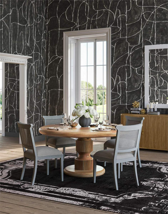 Bramble - Gustavian Dining Chair w/ Rattan Back in Grey Charleston w/ Boucle Sand Performance Fabric - 76703GCHSF212----