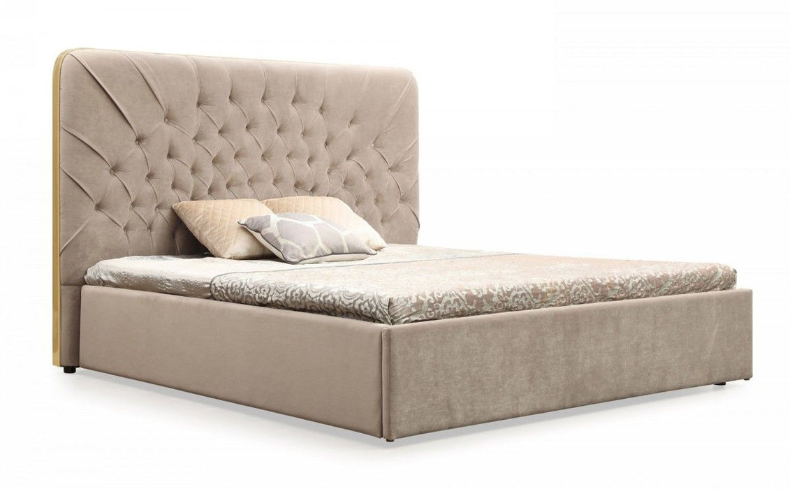 VIG Furniture - Modrest Moontide Glam Beige Velvet and Brushed Brass Queen Bedroom Set - VGVCBD1922-19-BED-SET-Q