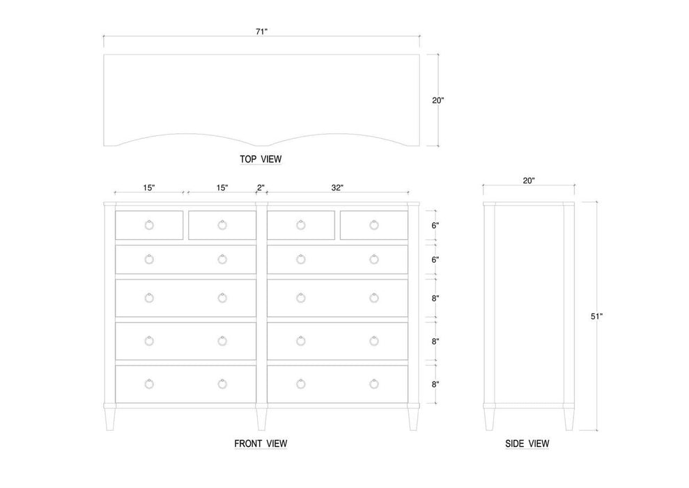 Bramble - Bow 12 Drawer Dresser in Antique French Oak - 76768AFD-----