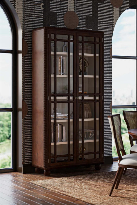Bramble - Toulouse Glass Display Cabinet in Matt Teak Brown w/ Putty Interior - 76805MTB-PUT--NDT