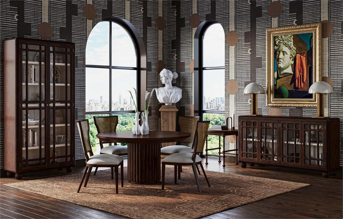 Bramble - Aldgate Dining Chair in Matt Teak Brown w/ Thames Natural Performance Fabric w/ Rattan Glaze Back - 76829MTBSF247RGZE--- Set of 2