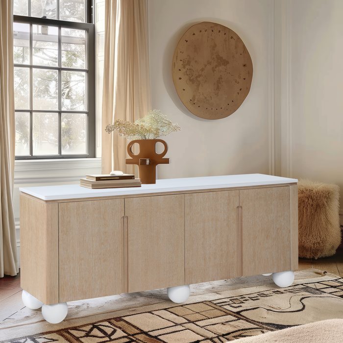 Meridian Furniture - Cardiff Natural Laquer And Oak Veneer Sideboard / Buffet - 77022Natural - GreatFurnitureDeal