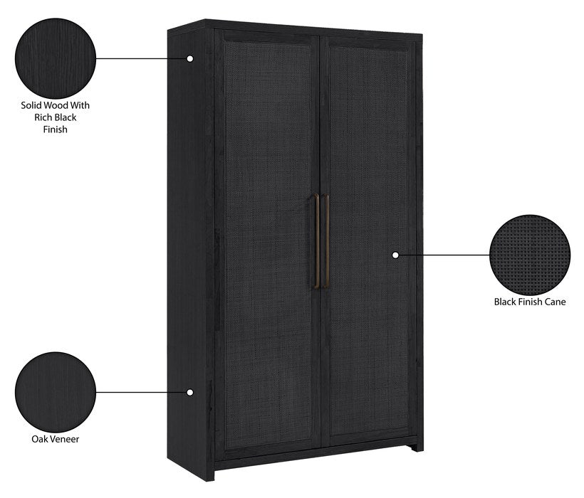 Meridian Furniture - Vana Black Cane And Solid Wood Storage Cabinet - 77050Black - GreatFurnitureDeal