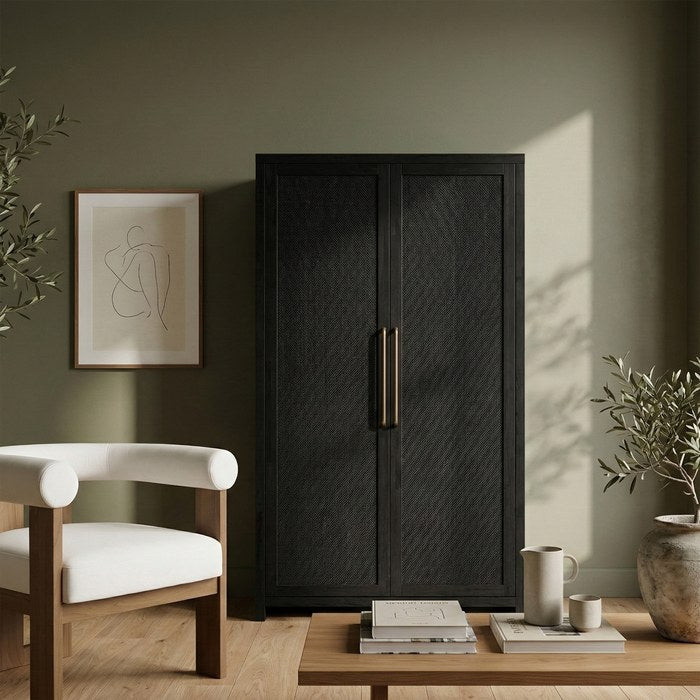 Meridian Furniture - Vana Black Cane And Solid Wood Storage Cabinet - 77050Black - GreatFurnitureDeal