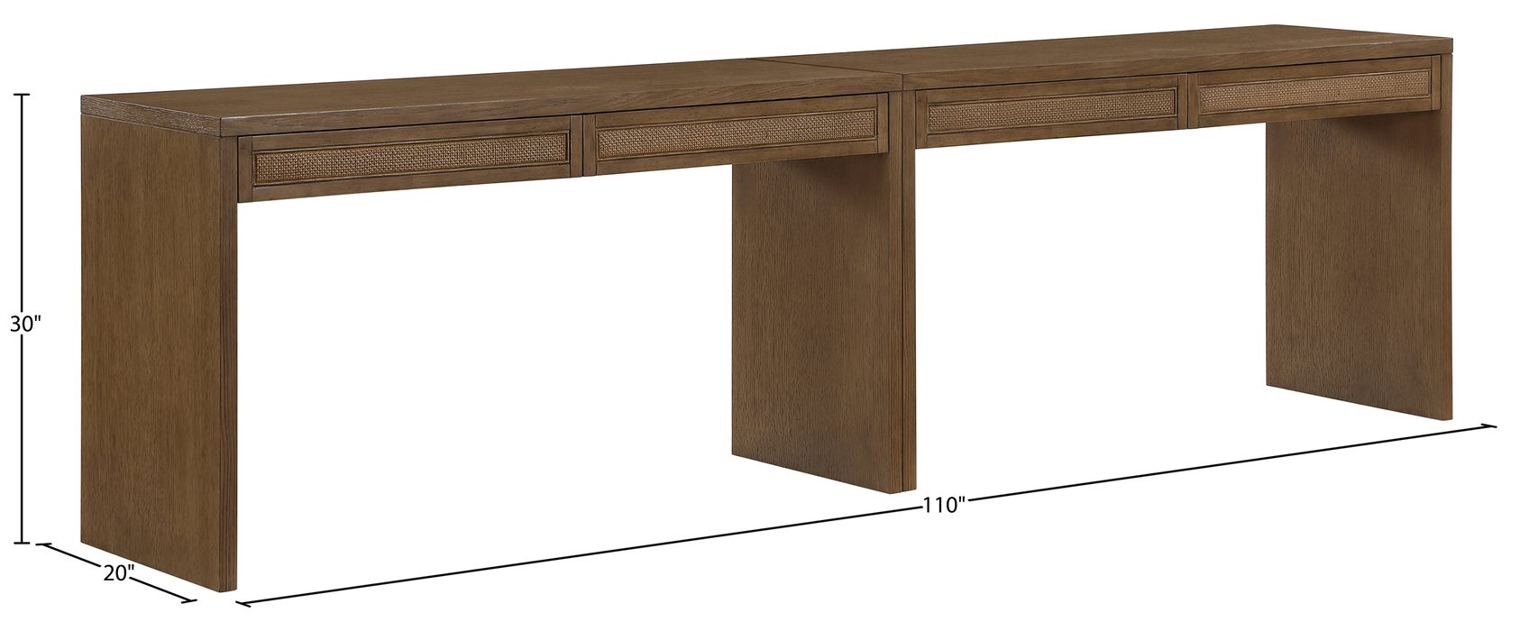 Meridian Furniture - Avro Brown Cane, Solid Wood And Oak Veneer 2pc. Desk - 77051Brown-T-2PC - GreatFurnitureDeal